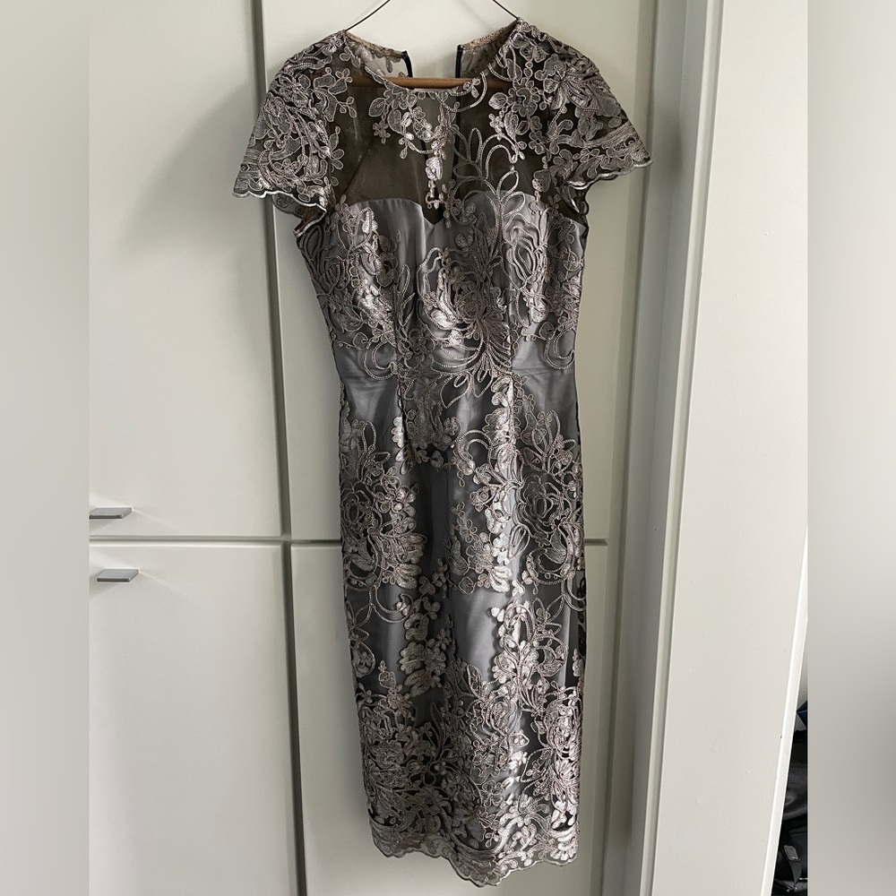 JS collections illusion lace midi cocktail dress